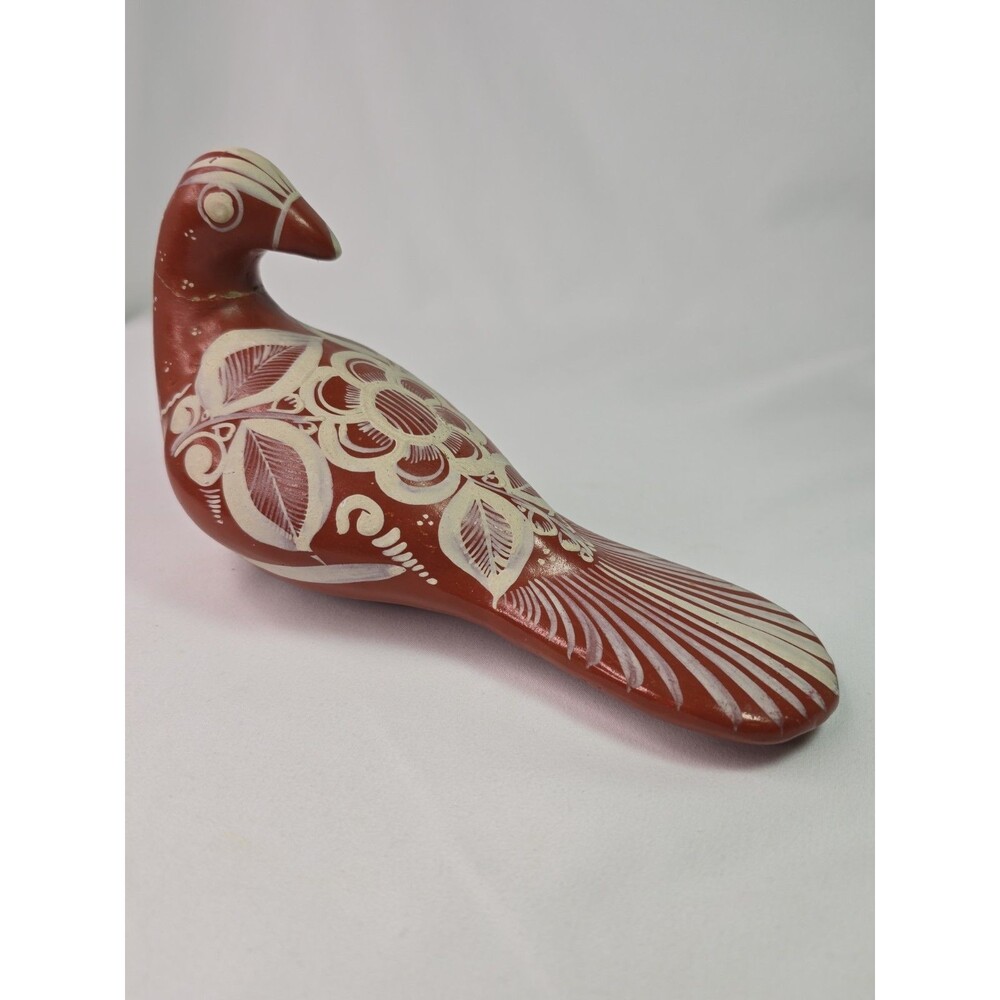 Signed P.Jimon Tonalá Folk Art Pottery Brown Orange Dove Pigeon Figurine Mexico